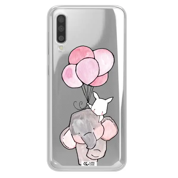 a cartoon elephant and donkey holding balloons Samsung A50 Clear TPU Case