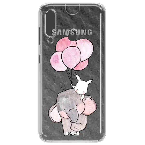 a cartoon elephant and donkey holding balloons Samsung A60 Clear TPU Case