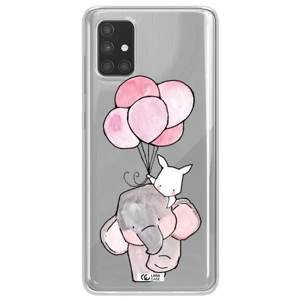 a cartoon elephant and donkey holding balloons Samsung A71 Clear TPU Case