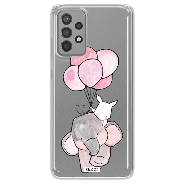a cartoon elephant and donkey holding balloons Samsung A72 Clear TPU Case