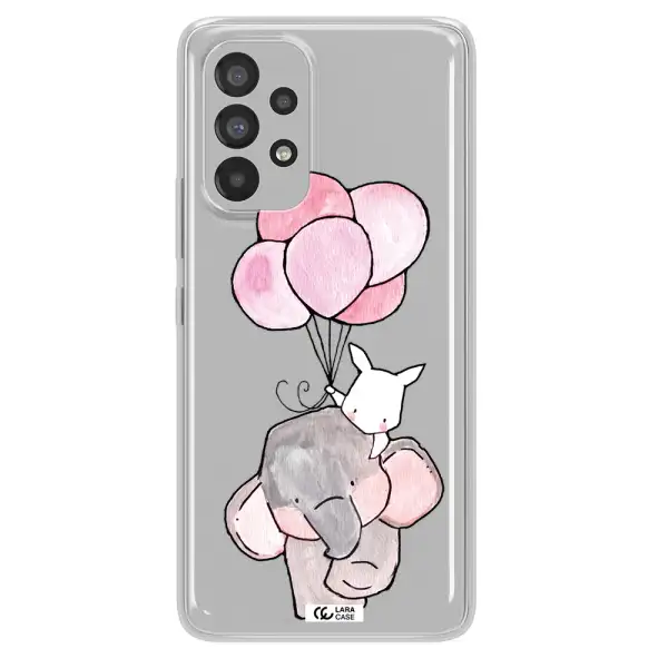 a cartoon elephant and donkey holding balloons Samsung A73 Clear TPU Case