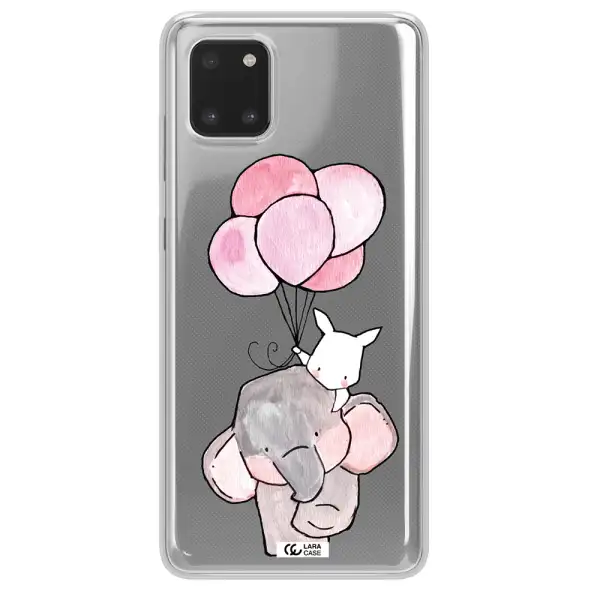 a cartoon elephant and donkey holding balloons Samsung A81 Clear TPU Case