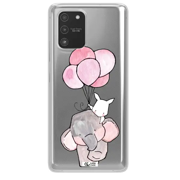 a cartoon elephant and donkey holding balloons Samsung A91 Clear TPU Case