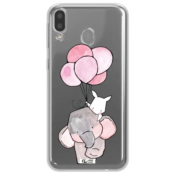 a cartoon elephant and donkey holding balloons Samsung M20 Clear TPU Case