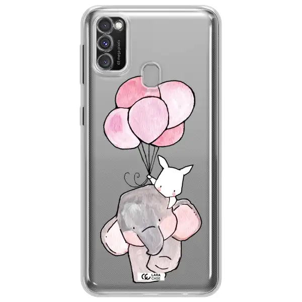a cartoon elephant and donkey holding balloons Samsung M30S Clear TPU Case