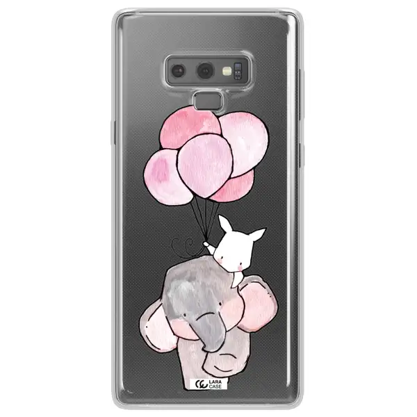 a cartoon elephant and donkey holding balloons Samsung Note 9 Clear TPU Case
