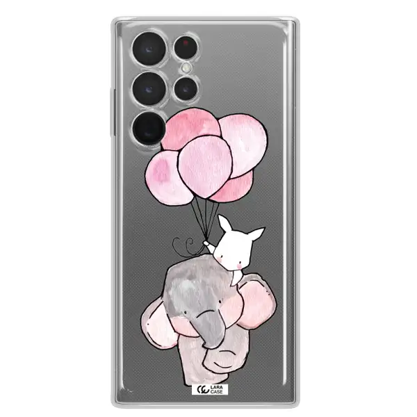 a cartoon elephant and donkey holding balloons Samsung S 22 Ultra Clear TPU Case