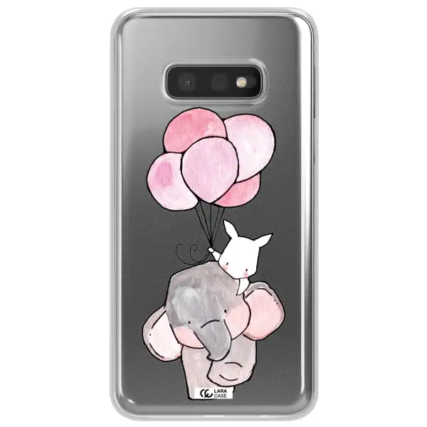 a cartoon elephant and donkey holding balloons Samsung S10e Clear TPU Case