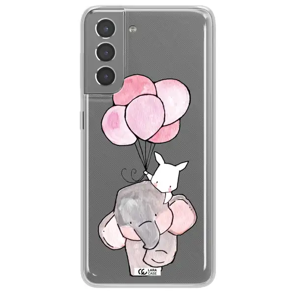a cartoon elephant and donkey holding balloons Samsung S21 Clear TPU Case