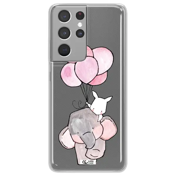 a cartoon elephant and donkey holding balloons Samsung S21 Ultra Clear TPU Case