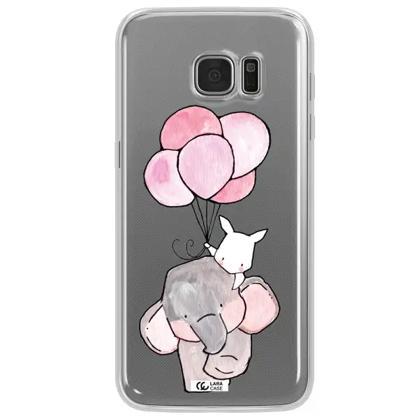 a cartoon elephant and donkey holding balloons Samsung S7 Edge Clear TPU Case