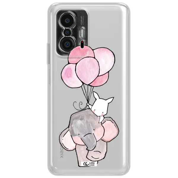 A Cartoon Elephant And Donkey Holding Balloons Xiaomi 11T Clear Tpu Case