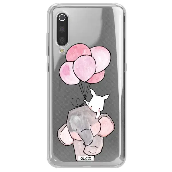 a cartoon elephant and donkey holding balloons Xiaomi Mi 9 Clear TPU Case