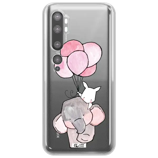a cartoon elephant and donkey holding balloons Xiaomi Mi Note 10 Clear TPU Case