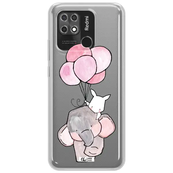a cartoon elephant and donkey holding balloons Xiaomi Redmi 10C Clear TPU Case