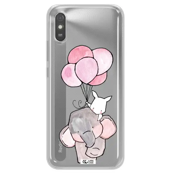 a cartoon elephant and donkey holding balloons Xiaomi Redmi 9A Clear TPU Case