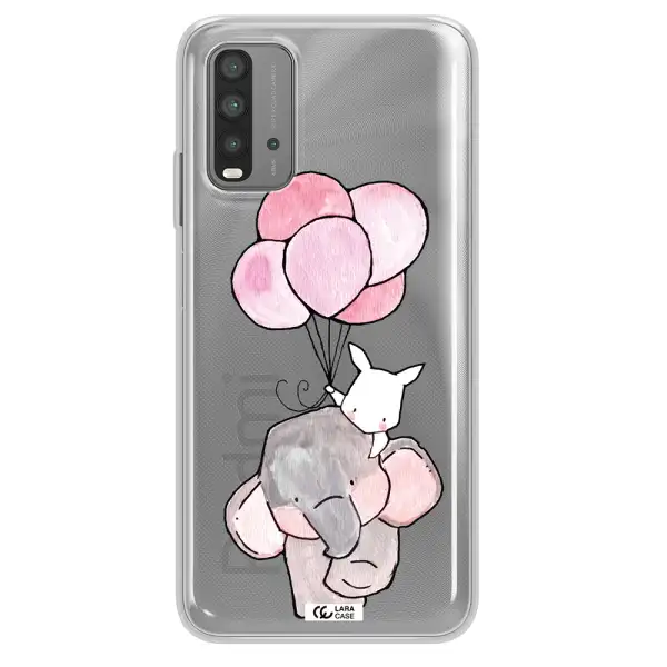 a cartoon elephant and donkey holding balloons Xiaomi Redmi 9T Clear TPU Case