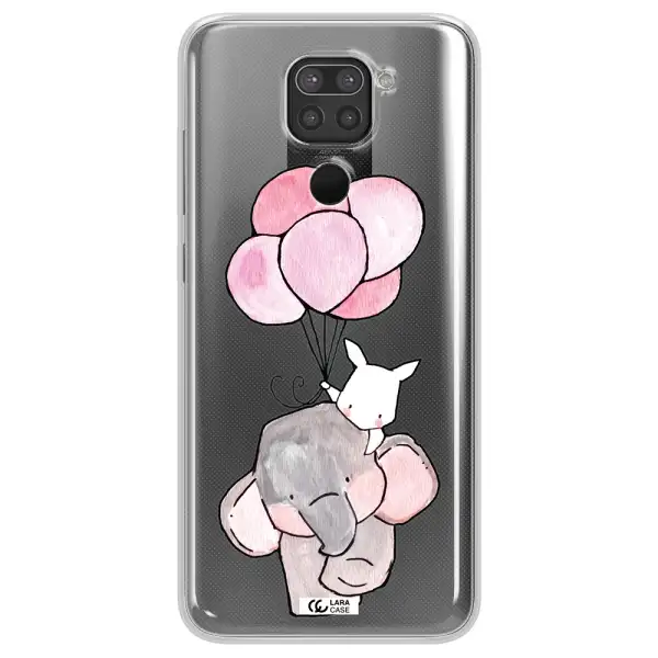 a cartoon elephant and donkey holding balloons Xiaomi Redmi Note 9 Clear TPU Case