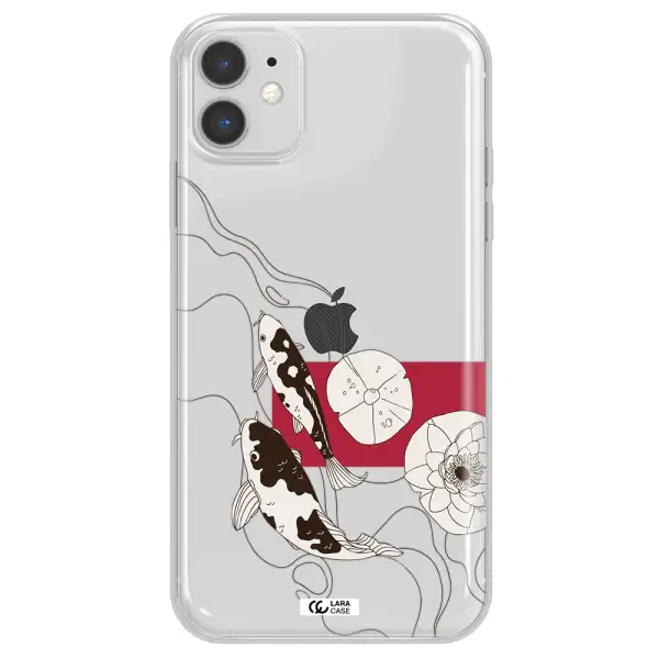a black and white illustration of fish and flowers Apple iPhone 11 Clear TPU Case