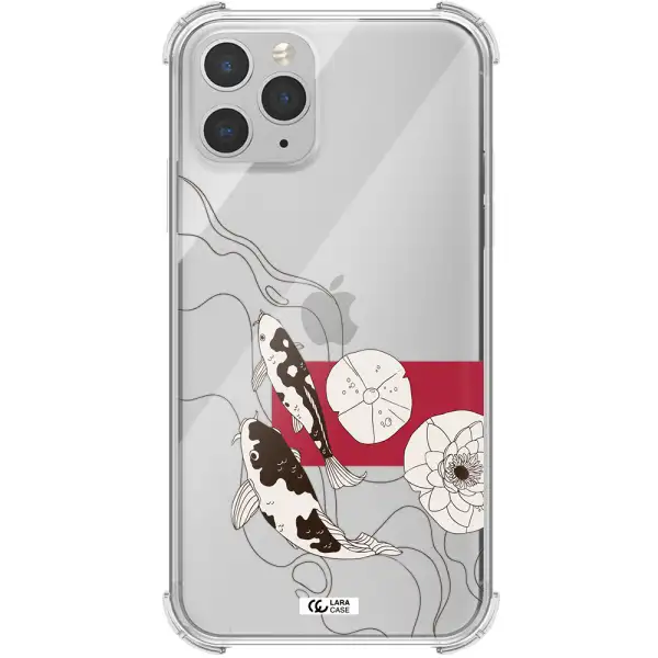 a black and white illustration of fish and flowers Apple iPhone 11 pro Clear PC Case
