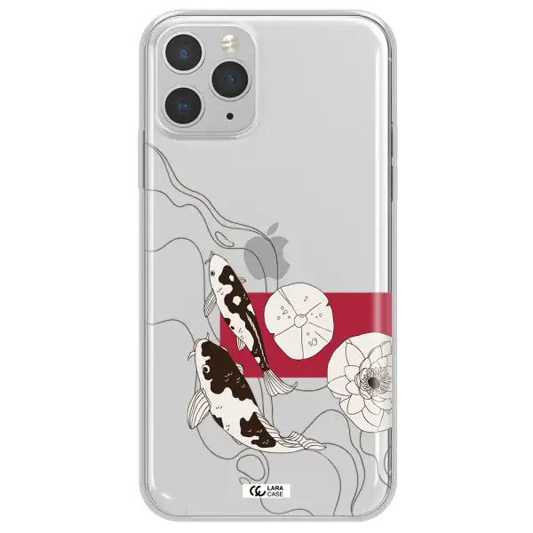 a black and white illustration of fish and flowers Apple iPhone 11 pro Clear TPU Case