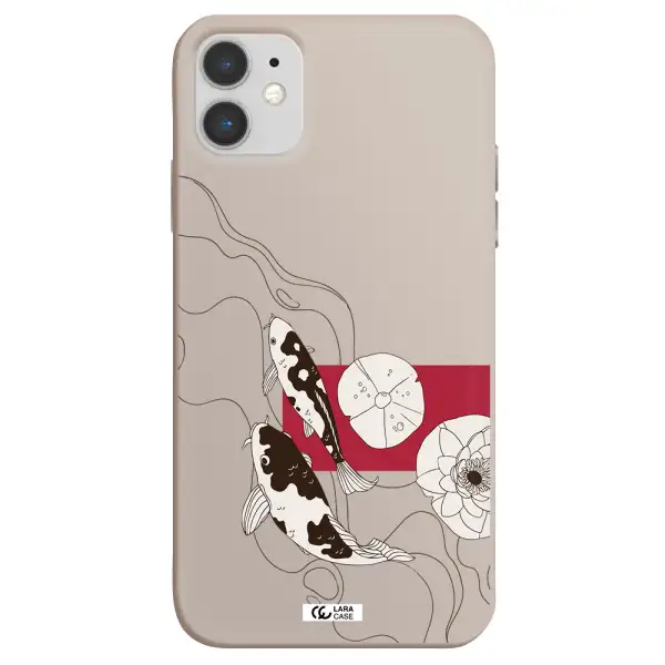 a black and white illustration of fish and flowers Apple iPhone 11 Silicone Stone Case