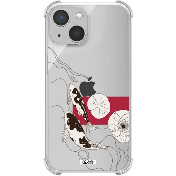 a black and white illustration of fish and flowers Apple iPhone 13 Clear PC Case