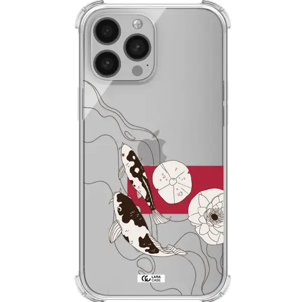 a black and white illustration of fish and flowers Apple iPhone 13 Pro Clear PC Case