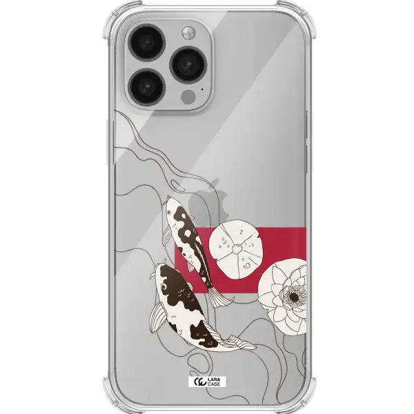 a black and white illustration of fish and flowers Apple iPhone 13 Pro Max Clear PC Case