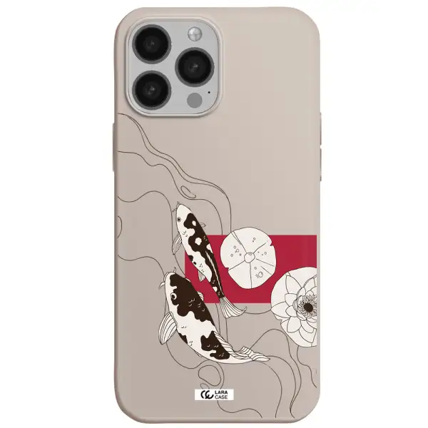 a black and white illustration of fish and flowers Apple iPhone 13 Pro Silicone Stone Case