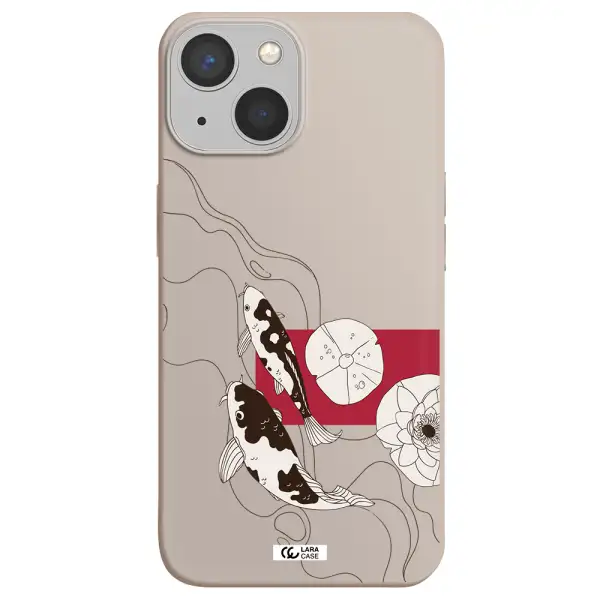 a black and white illustration of fish and flowers Apple iPhone 13 Silicone Stone Case