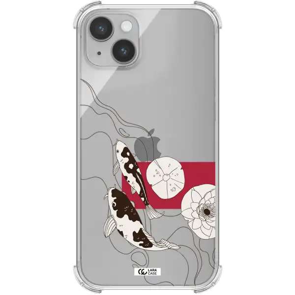 a black and white illustration of fish and flowers Apple iPhone 14 Clear PC Case