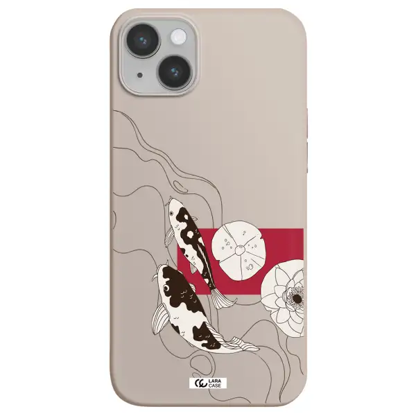 a black and white illustration of fish and flowers Apple iPhone 14 plus Silicone Stone Case