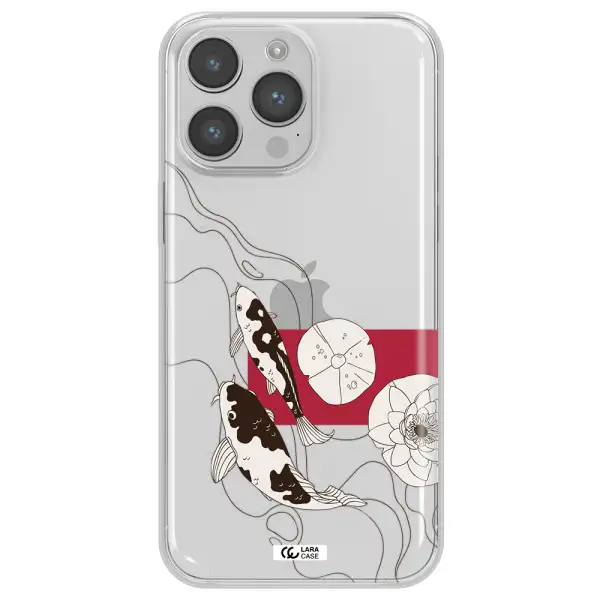 a black and white illustration of fish and flowers Apple iPhone 14 pro max Clear TPU Case