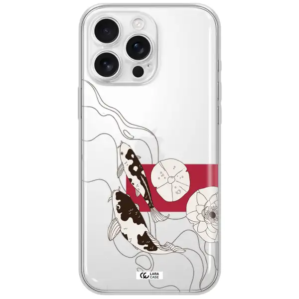 A Black And White Illustration Of Fish And Flowers Apple Iphone 16 Pro Max Clear Tpu Case