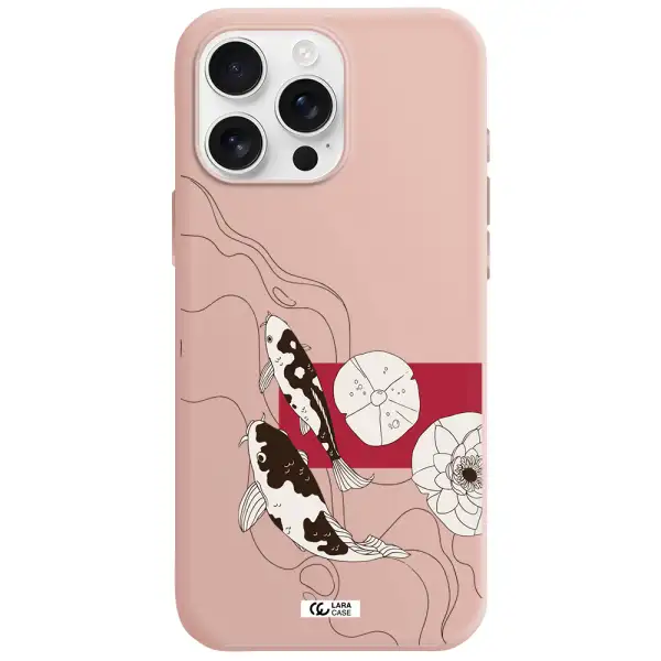 A Black And White Illustration Of Fish And Flowers Apple Iphone 16 Pro Max Silicone Pastel Pink Case