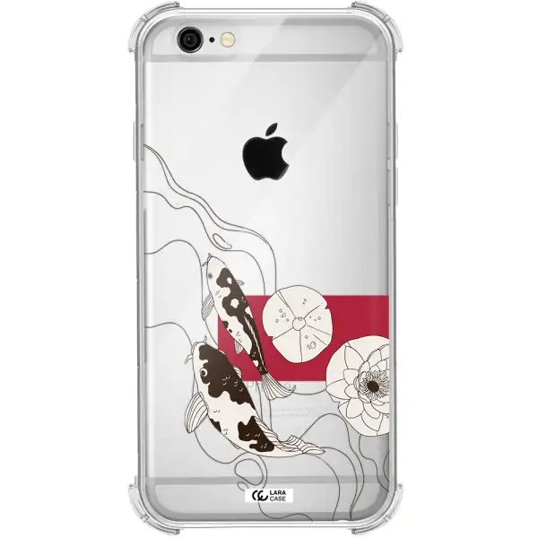 a black and white illustration of fish and flowers Apple iPhone 6 Clear PC Case