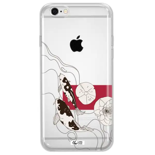a black and white illustration of fish and flowers Apple iPhone 6 Clear TPU Case