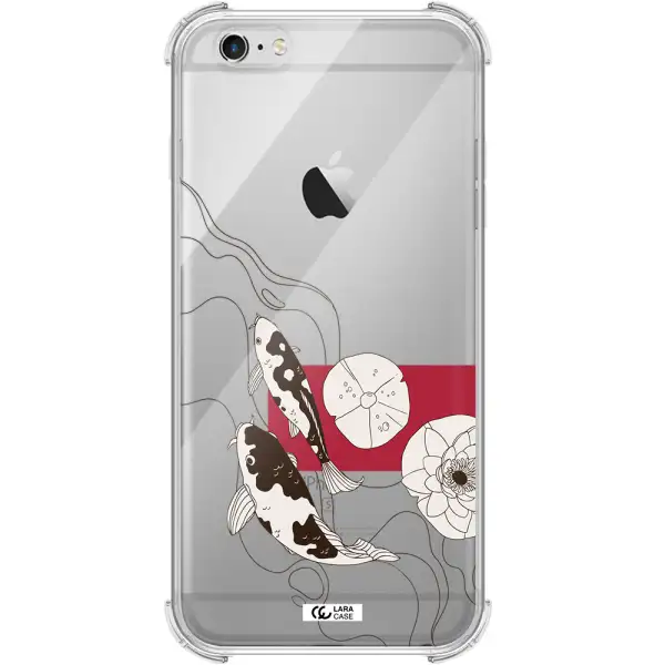 a black and white illustration of fish and flowers Apple iPhone 6 plus Clear PC Case