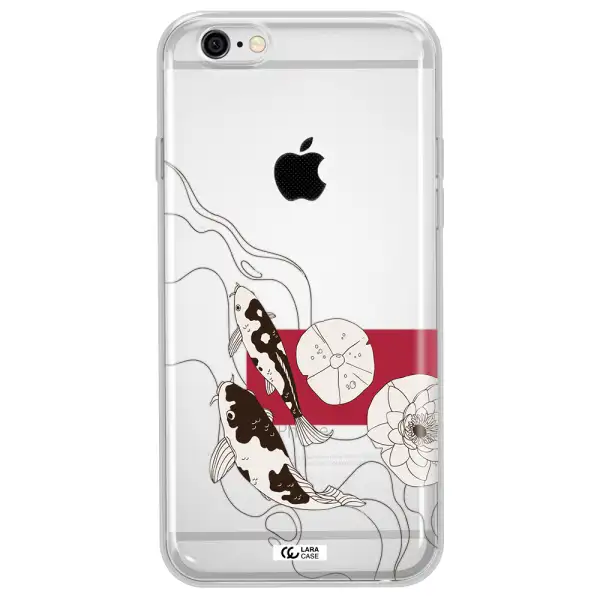 a black and white illustration of fish and flowers Apple iPhone 6 plus Clear TPU Case
