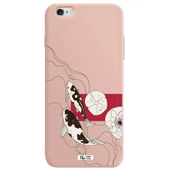 a black and white illustration of fish and flowers Apple iPhone 6 plus Silicone pastel pink Case