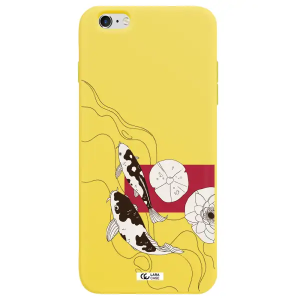 a black and white illustration of fish and flowers Apple iPhone 6 s plus Silicone canary yellow Case