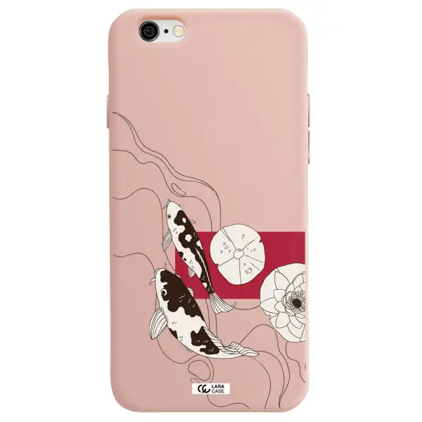 a black and white illustration of fish and flowers Apple iPhone 6 Silicone pastel pink Case