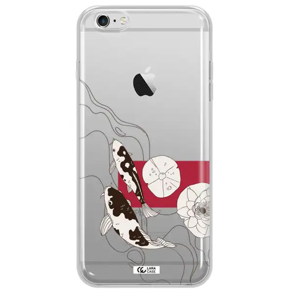 a black and white illustration of fish and flowers Apple iPhone 6S Clear TPU Case