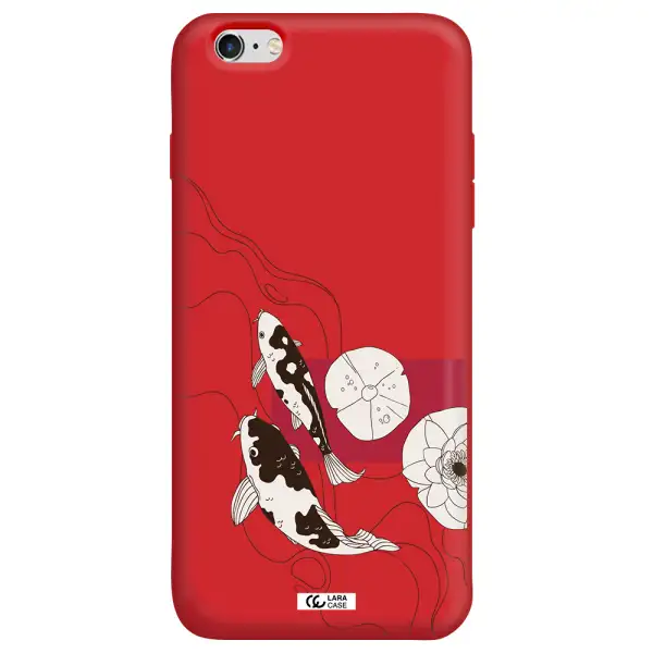 a black and white illustration of fish and flowers Apple iPhone 6S Silicone Imperial Red Case