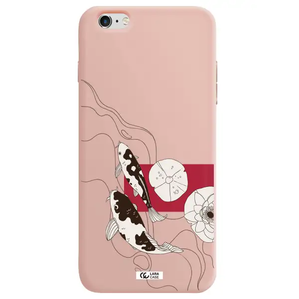 a black and white illustration of fish and flowers Apple iPhone 6S Silicone pastel pink Case