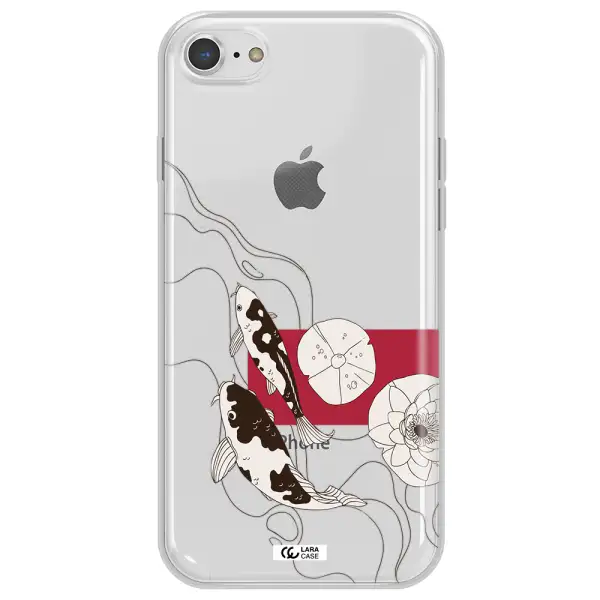 a black and white illustration of fish and flowers Apple iPhone 7 Clear TPU Case
