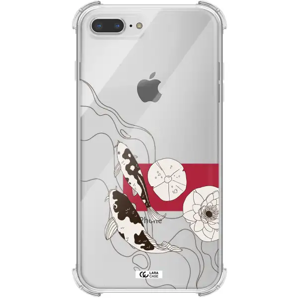 a black and white illustration of fish and flowers Apple iPhone 7 plus Clear PC Case