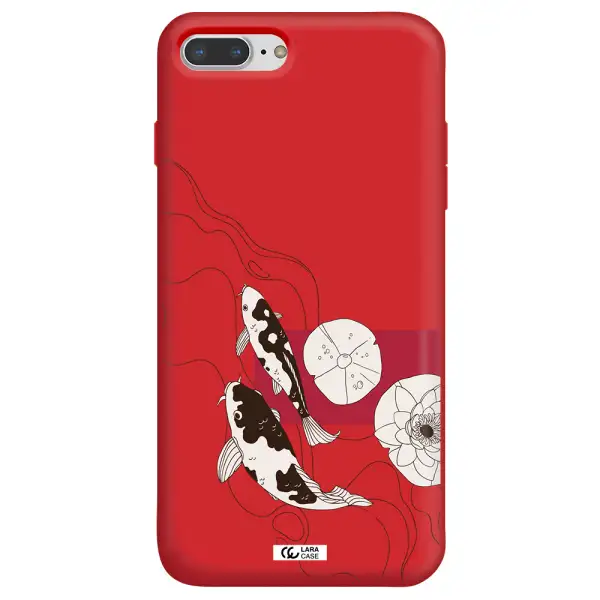a black and white illustration of fish and flowers Apple iPhone 7 plus Silicone Imperial Red Case