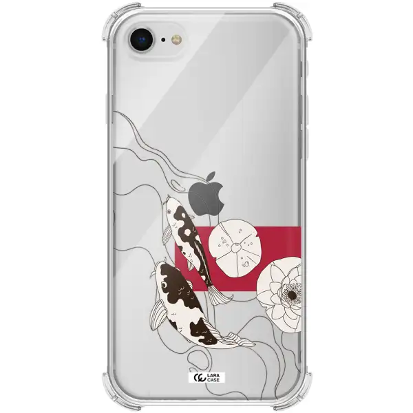 a black and white illustration of fish and flowers Apple iPhone se 2020 Clear PC Case